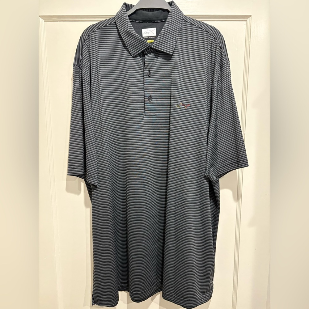 Greg Norman Collection Men's Black and Gray Striped Polo